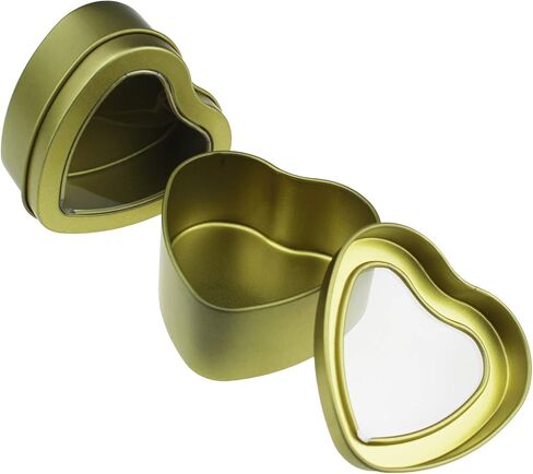 12-Pack 4oz Empty Heart Shaped Metal Tins with Clear View Window Lids for Candle Making, Candies, Gifts & Treasures (Golden) in Kuwait
