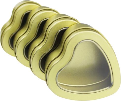 12-Pack 4oz Empty Heart Shaped Metal Tins with Clear View Window Lids for Candle Making, Candies, Gifts & Treasures (Golden) in Kuwait