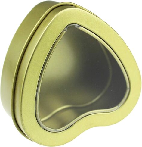 12-Pack 4oz Empty Heart Shaped Metal Tins with Clear View Window Lids for Candle Making, Candies, Gifts & Treasures (Golden) in Kuwait