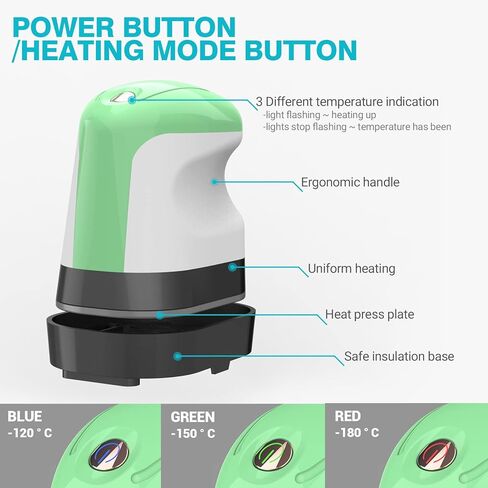 YLSCI Mini Heat Press، آلة ضغط حراري للقمصان، صانع الملصقات، مكواة صغيرة للحرف اليدوية، الأحذية، القبعات، ومشروعات الفينيل الصغيرة (أخضر) in Kuwait