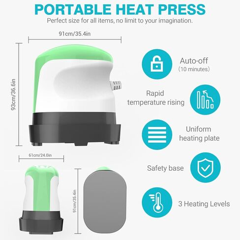 YLSCI Mini Heat Press، آلة ضغط حراري للقمصان، صانع الملصقات، مكواة صغيرة للحرف اليدوية، الأحذية، القبعات، ومشروعات الفينيل الصغيرة (أخضر) in Kuwait