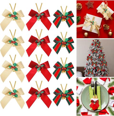 amaxiu عيد الميلاد الأقواس مع أجراس، 12 جهاز كمبيوتر شخصى 3.5in شجرة عيد الميلاد الانحناء عيد الميلاد مصغرة Bowknot عيد الميلاد شنقا زخرفة هدية الأقواس الشريط لهدايا عيد الميلاد الديكور (الأحمر) in Kuwait