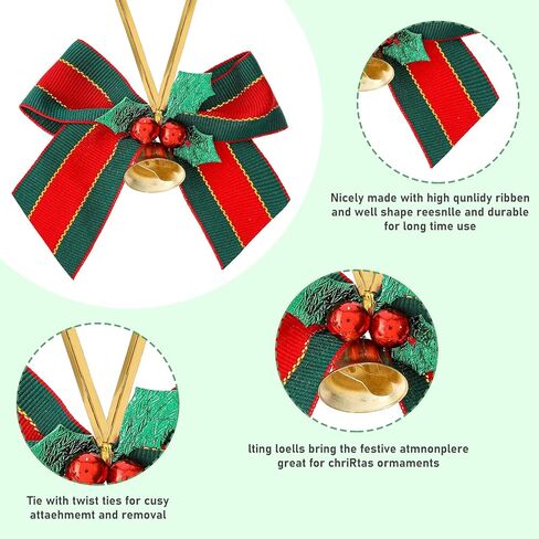 amaxiu عيد الميلاد الأقواس مع أجراس، 12 جهاز كمبيوتر شخصى 3.5in شجرة عيد الميلاد الانحناء عيد الميلاد مصغرة Bowknot عيد الميلاد شنقا زخرفة هدية الأقواس الشريط لهدايا عيد الميلاد الديكور (الأحمر) in Kuwait