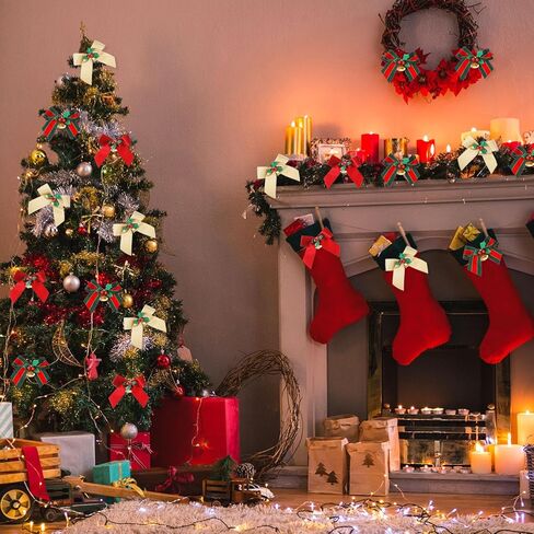 amaxiu عيد الميلاد الأقواس مع أجراس، 12 جهاز كمبيوتر شخصى 3.5in شجرة عيد الميلاد الانحناء عيد الميلاد مصغرة Bowknot عيد الميلاد شنقا زخرفة هدية الأقواس الشريط لهدايا عيد الميلاد الديكور (الأحمر) in Kuwait