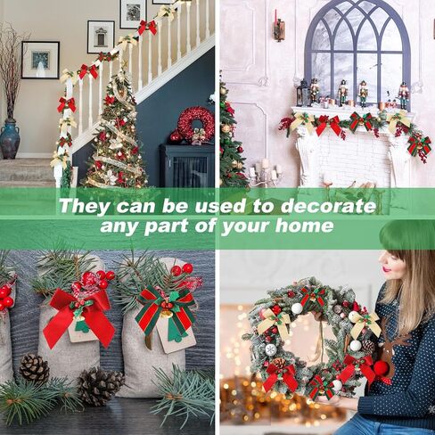 amaxiu عيد الميلاد الأقواس مع أجراس، 12 جهاز كمبيوتر شخصى 3.5in شجرة عيد الميلاد الانحناء عيد الميلاد مصغرة Bowknot عيد الميلاد شنقا زخرفة هدية الأقواس الشريط لهدايا عيد الميلاد الديكور (الأحمر) in Kuwait