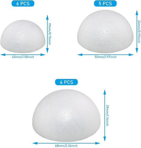 WHYHKJ 15PCS White Foam Balls Foam Polystyrene Craft Balls Polystyrene Round Balls for Arts & Christmas Ornaments DIY Crafting and Decoration (6PCS 40mm, 5PCS 50mm, 4PCS 60mm) in Saudi Arabia
