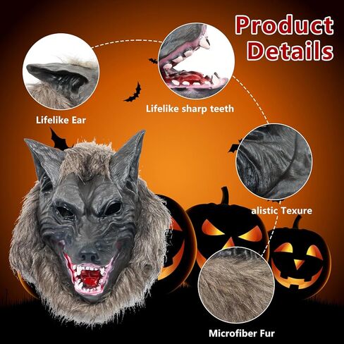قناع الذئب للهالوين من KARMOGSO أزياء تنكرية للحفلات فستان بالذئب قناع فروي لحفلات تنكرية للأطفال in Kuwait