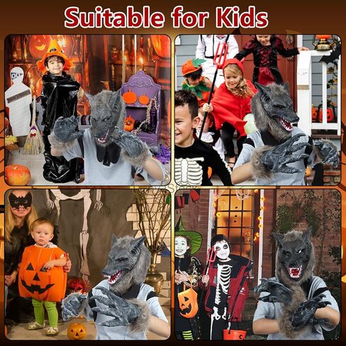 قناع الذئب للهالوين من KARMOGSO أزياء تنكرية للحفلات فستان بالذئب قناع فروي لحفلات تنكرية للأطفال in Kuwait