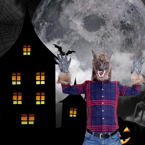 قناع الذئب للهالوين من KARMOGSO أزياء تنكرية للحفلات فستان بالذئب قناع فروي لحفلات تنكرية للأطفال in Kuwait