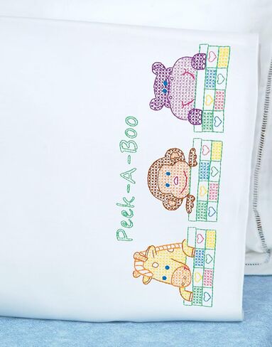 Jack Dempsey Needle Art 1605124 Children's Pillowcase, Peek a Boo with Perle Edge Finish, 20-Inch by 30-Inch, White in Saudi Arabia