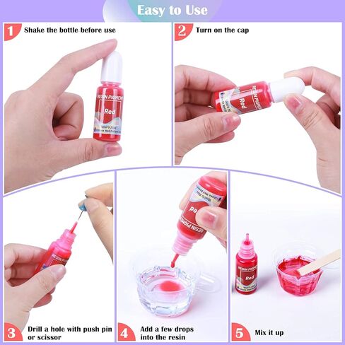 صبغة راتنج ايبوكسي سائلة شفافة عالية التركيز لتلوين الراتنج وصناعة المجوهرات والطلاء والحرف اليدوية - 30 لون - 10 مل لكل منها in Kuwait