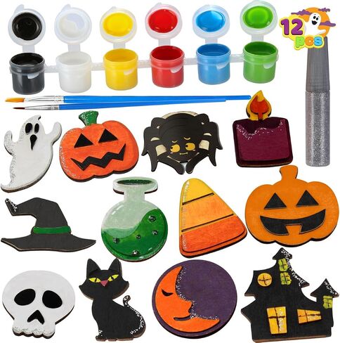 JOYIN 12 Pcs Halloween Craft Kid Wooden Magnet Creativity Arts & Crafts Painting Kit, DIY Halloween Painting Craft for Kids Halloween Party Supplies, Birthday Parties and Toddler Crafts in Saudi Arabia