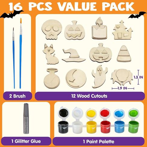 JOYIN 12 Pcs Halloween Craft Kid Wooden Magnet Creativity Arts & Crafts Painting Kit, DIY Halloween Painting Craft for Kids Halloween Party Supplies, Birthday Parties and Toddler Crafts in Saudi Arabia