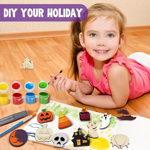 JOYIN 12 Pcs Halloween Craft Kid Wooden Magnet Creativity Arts & Crafts Painting Kit, DIY Halloween Painting Craft for Kids Halloween Party Supplies, Birthday Parties and Toddler Crafts in Saudi Arabia