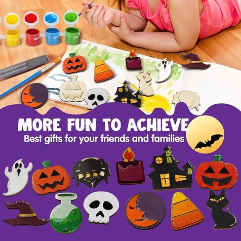 JOYIN 12 Pcs Halloween Craft Kid Wooden Magnet Creativity Arts & Crafts Painting Kit, DIY Halloween Painting Craft for Kids Halloween Party Supplies, Birthday Parties and Toddler Crafts in Saudi Arabia