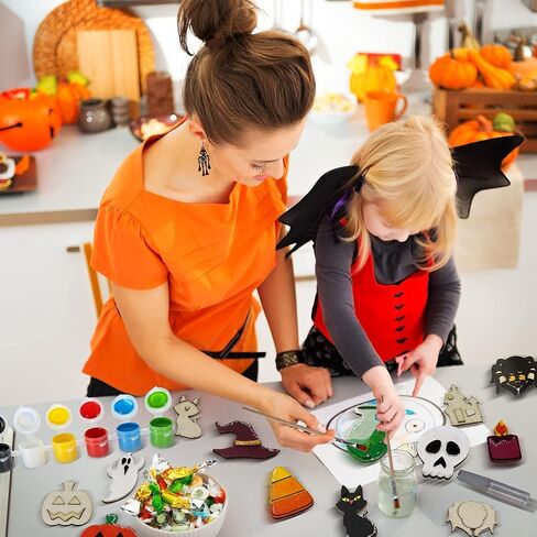 JOYIN 12 Pcs Halloween Craft Kid Wooden Magnet Creativity Arts & Crafts Painting Kit, DIY Halloween Painting Craft for Kids Halloween Party Supplies, Birthday Parties and Toddler Crafts in Saudi Arabia