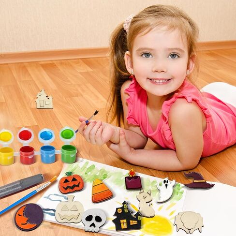 JOYIN 12 Pcs Halloween Craft Kid Wooden Magnet Creativity Arts & Crafts Painting Kit, DIY Halloween Painting Craft for Kids Halloween Party Supplies, Birthday Parties and Toddler Crafts in Saudi Arabia