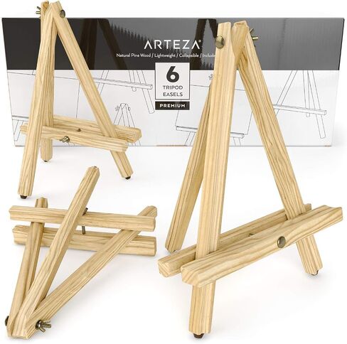 ARTEZA Tripod Easel, Pack of 6, 12 Inches, Natural Pine Wood Finish with Non-Slip Legs, Art Supplies for Displaying Small to Medium Canvases in Saudi Arabia