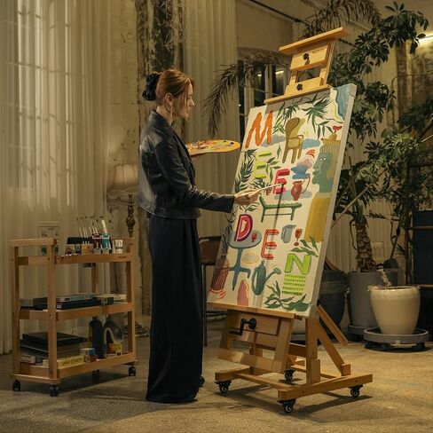 MEEDEN Extra Large Artist Easel,Heavy Duty Painting Easel,Solid Beech Wood Professional H-Frame Easel,Movable and Tilting Flat Art Easel Stand for Adults,Holds Art Canvas Up to 76.7" in Saudi Arabia