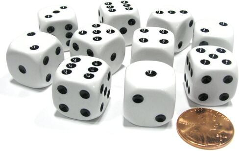 Koplow Games Set of 10 Six Sided Round Corner Opaque 16mm D6 Dice - White with Black Pip in Saudi Arabia
