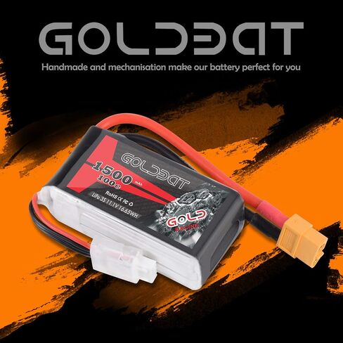 GOLDBAT 1500mAh 3S 11.1V 100C Softcase Lipo Battery Pack with XT60 Plug for Axial Capra, Skylark m4-fpv250, Mini Shredder 200, Qav250, Helicopter Drone and FPV (2 Pack) in Saudi Arabia