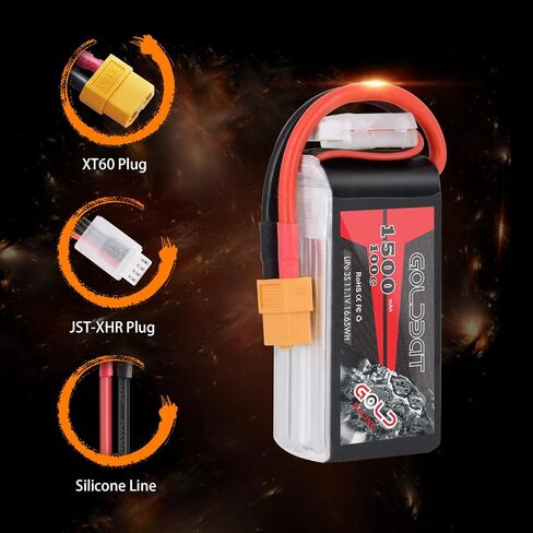 GOLDBAT 1500mAh 3S 11.1V 100C Softcase Lipo Battery Pack with XT60 Plug for Axial Capra, Skylark m4-fpv250, Mini Shredder 200, Qav250, Helicopter Drone and FPV (2 Pack) in Saudi Arabia