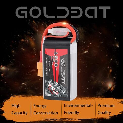 GOLDBAT 1500mAh 3S 11.1V 100C Softcase Lipo Battery Pack with XT60 Plug for Axial Capra, Skylark m4-fpv250, Mini Shredder 200, Qav250, Helicopter Drone and FPV (2 Pack) in Saudi Arabia