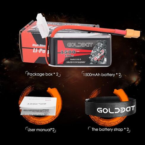 GOLDBAT 1500mAh 3S 11.1V 100C Softcase Lipo Battery Pack with XT60 Plug for Axial Capra, Skylark m4-fpv250, Mini Shredder 200, Qav250, Helicopter Drone and FPV (2 Pack) in Saudi Arabia
