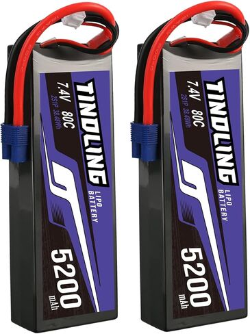 TINDLING 2S Lipo Battery 7.4V 5200mAh 80C حافظة صلبة مع قابس EC3 لـ 1/8 1/10 RC مقياس المركبات والشاحنات والقوارب نماذج RC أجزاء هواية DIY (عبوتان) in Kuwait
