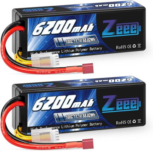 بطارية ليبو Zeee 3S بقدرة 6200 مللي أمبير في الساعة 11.1 فولت 100C حافظة صلبة RC مع موصل Deans T للمركبات بمقياس 1/8 1/10 وقوارب شاحنات خزان السيارات RC (عبوتان) in Kuwait
