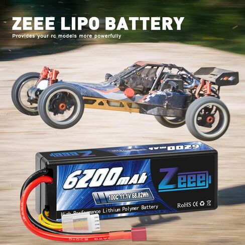 بطارية ليبو Zeee 3S بقدرة 6200 مللي أمبير في الساعة 11.1 فولت 100C حافظة صلبة RC مع موصل Deans T للمركبات بمقياس 1/8 1/10 وقوارب شاحنات خزان السيارات RC (عبوتان) in Kuwait