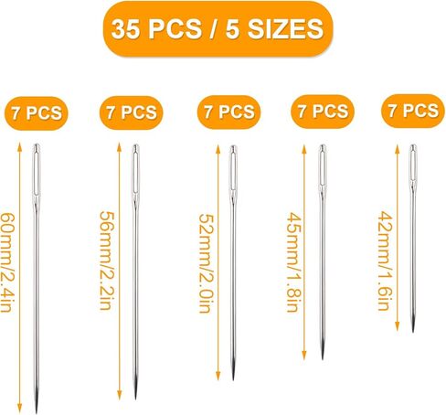35 Pcs Large Eye Hand Sewing Needles, Assorted Sizes Stitching Needles for Hand Sewing Sharp Embroidery Needles with Storage Case in Kuwait