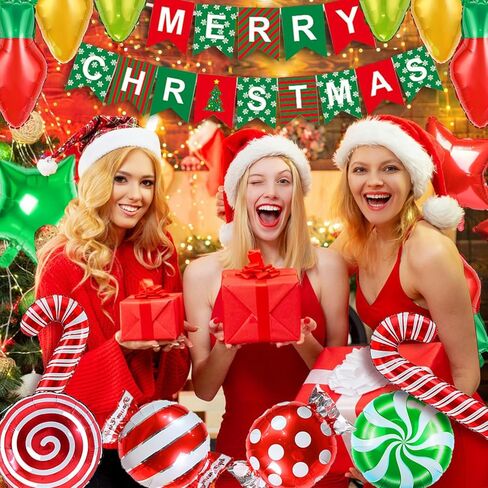 19 قطعة من زينة حفلات عيد الميلاد، لافتة عيد ميلاد سعيد، بالون لمبة إضاءة عيد الميلاد، مجموعة بالونات مايلر على شكل قصب حلوى عيد الميلاد لديكور حفلات عيد الميلاد وأعياد الميلاد، وديكورات حفلات أعياد الميلاد in Kuwait