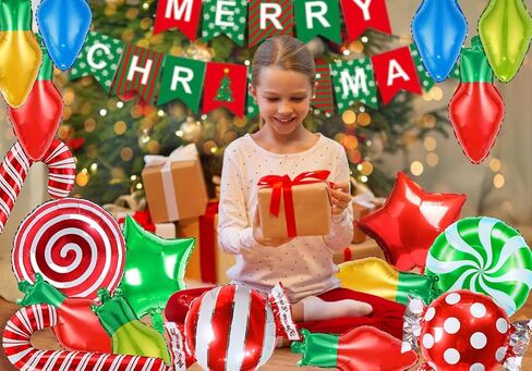 19 قطعة من زينة حفلات عيد الميلاد، لافتة عيد ميلاد سعيد، بالون لمبة إضاءة عيد الميلاد، مجموعة بالونات مايلر على شكل قصب حلوى عيد الميلاد لديكور حفلات عيد الميلاد وأعياد الميلاد، وديكورات حفلات أعياد الميلاد in Kuwait