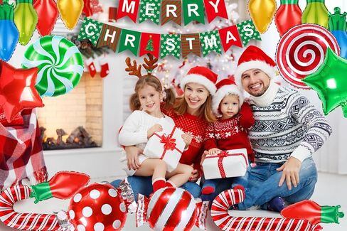 19 قطعة من زينة حفلات عيد الميلاد، لافتة عيد ميلاد سعيد، بالون لمبة إضاءة عيد الميلاد، مجموعة بالونات مايلر على شكل قصب حلوى عيد الميلاد لديكور حفلات عيد الميلاد وأعياد الميلاد، وديكورات حفلات أعياد الميلاد in Kuwait