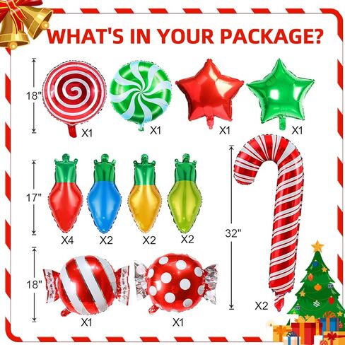 19 قطعة من زينة حفلات عيد الميلاد، لافتة عيد ميلاد سعيد، بالون لمبة إضاءة عيد الميلاد، مجموعة بالونات مايلر على شكل قصب حلوى عيد الميلاد لديكور حفلات عيد الميلاد وأعياد الميلاد، وديكورات حفلات أعياد الميلاد in Kuwait