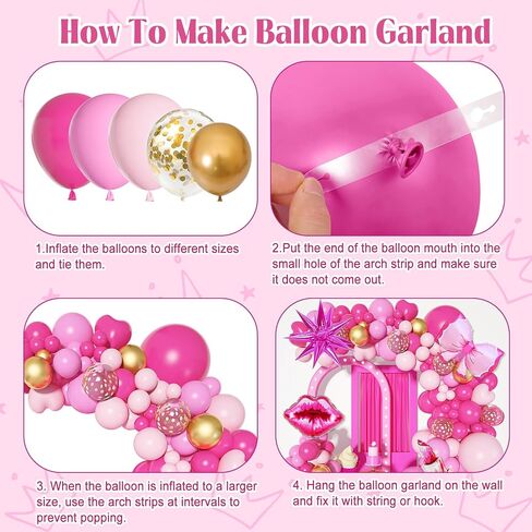 145Pcs Princess Pink Balloon Garland Arch Kit, Hot Pink Confetti 4D Star Lipstick Kiss Bow Balloons for Girls Women Wedding Bridal Baby Shower Makeup Bachelorette Princess Birthday Party Decorations in Kuwait