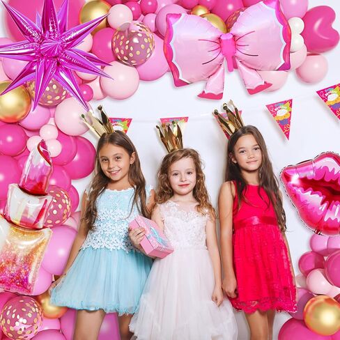 145Pcs Princess Pink Balloon Garland Arch Kit, Hot Pink Confetti 4D Star Lipstick Kiss Bow Balloons for Girls Women Wedding Bridal Baby Shower Makeup Bachelorette Princess Birthday Party Decorations in Kuwait