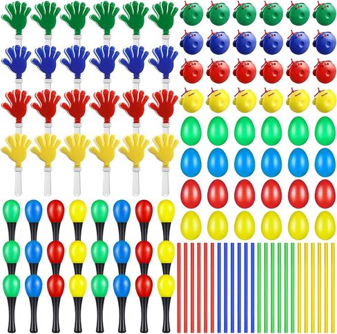 120 Pcs Musical Instruments Learning Percussion Toy Include 24 Plastic Egg Shakers 24 Hand Held Sand Hammers Maracas Rattle 24 Hand Clappers 24 Rhythm Sticks Wood Lummi Sticks 24 Finger Castanets in Saudi Arabia