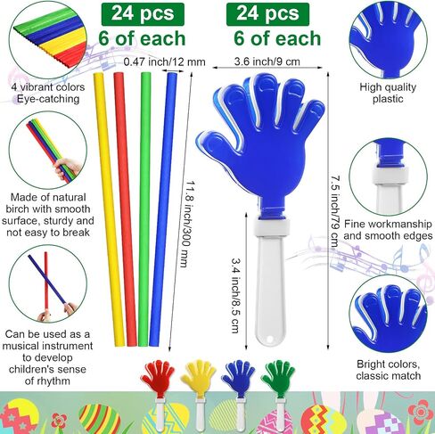 120 Pcs Musical Instruments Learning Percussion Toy Include 24 Plastic Egg Shakers 24 Hand Held Sand Hammers Maracas Rattle 24 Hand Clappers 24 Rhythm Sticks Wood Lummi Sticks 24 Finger Castanets in Saudi Arabia