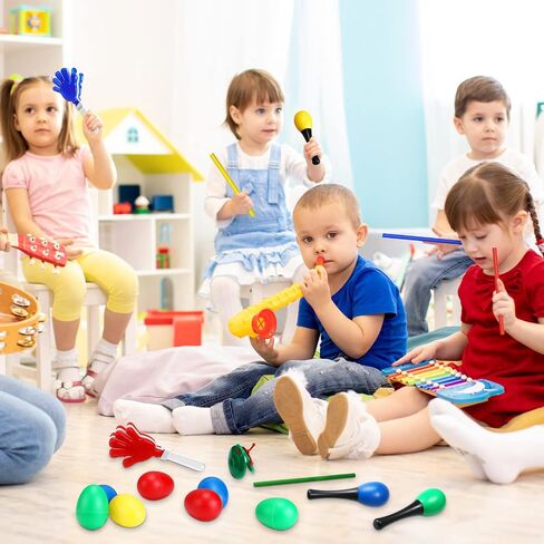 120 Pcs Musical Instruments Learning Percussion Toy Include 24 Plastic Egg Shakers 24 Hand Held Sand Hammers Maracas Rattle 24 Hand Clappers 24 Rhythm Sticks Wood Lummi Sticks 24 Finger Castanets in Saudi Arabia