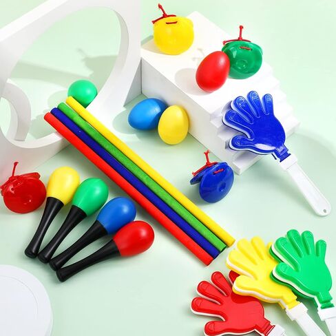 120 Pcs Musical Instruments Learning Percussion Toy Include 24 Plastic Egg Shakers 24 Hand Held Sand Hammers Maracas Rattle 24 Hand Clappers 24 Rhythm Sticks Wood Lummi Sticks 24 Finger Castanets in Saudi Arabia