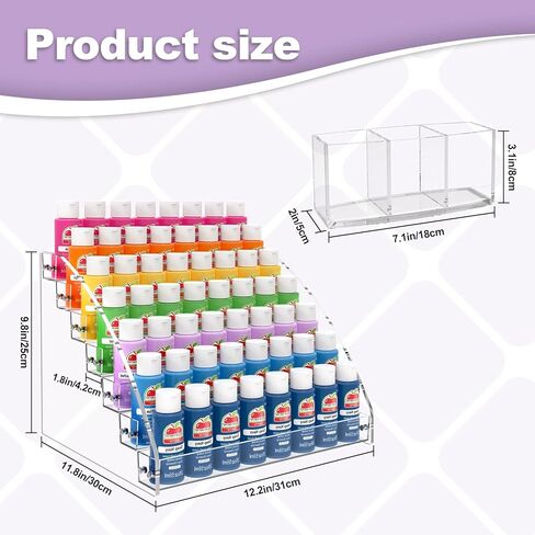 اسلوكر.لي منظم زجاجات الطلاء من 7 طبقات وحامل فرش الطلاء، رف عرض طلاء هوايات، حامل طلاء اكريليك لتخزين الطلاء الحرفي، مجموعة الطلاء المصغرة الاكريليك in Kuwait