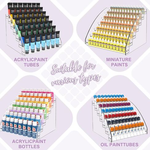 اسلوكر.لي منظم زجاجات الطلاء من 7 طبقات وحامل فرش الطلاء، رف عرض طلاء هوايات، حامل طلاء اكريليك لتخزين الطلاء الحرفي، مجموعة الطلاء المصغرة الاكريليك in Kuwait
