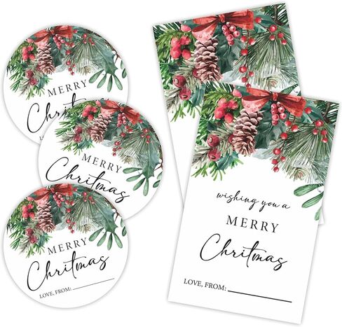 مجموعة ملصقات عيد الميلاد الكلاسيكية - شجرة عيد الميلاد الخضراء - 40 ملصقًا ذاتيًا، على شكل دائري وعلامة، كل 20 قطعة لتغليف الهدايا، وحقائب الهدايا، والصندوق، ومستلزمات الحفلات لتزيين عيد الميلاد - 10 in Kuwait