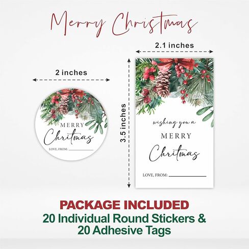 مجموعة ملصقات عيد الميلاد الكلاسيكية - شجرة عيد الميلاد الخضراء - 40 ملصقًا ذاتيًا، على شكل دائري وعلامة، كل 20 قطعة لتغليف الهدايا، وحقائب الهدايا، والصندوق، ومستلزمات الحفلات لتزيين عيد الميلاد - 10 in Kuwait