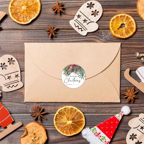 مجموعة ملصقات عيد الميلاد الكلاسيكية - شجرة عيد الميلاد الخضراء - 40 ملصقًا ذاتيًا، على شكل دائري وعلامة، كل 20 قطعة لتغليف الهدايا، وحقائب الهدايا، والصندوق، ومستلزمات الحفلات لتزيين عيد الميلاد - 10 in Kuwait