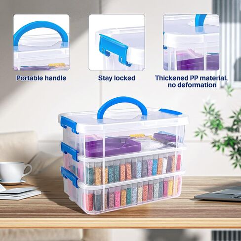 MXJSUA 252 Pcs Diamond Painting Storage Container 3-Tier 184 Grid Diamond Painting Art Accessories Kits Portable Beads Organizer Include Storage Boxes,Storage Case,Pen,Funnel,Glues,Lable and More in Saudi Arabia