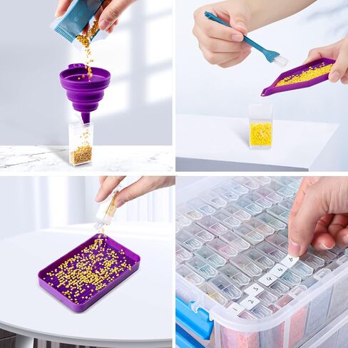 MXJSUA 252 Pcs Diamond Painting Storage Container 3-Tier 184 Grid Diamond Painting Art Accessories Kits Portable Beads Organizer Include Storage Boxes,Storage Case,Pen,Funnel,Glues,Lable and More in Saudi Arabia