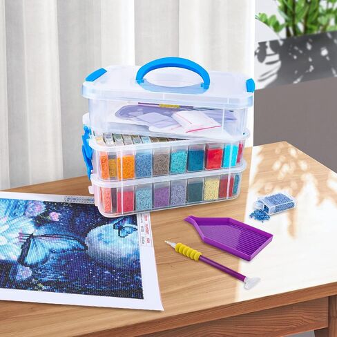 MXJSUA 252 Pcs Diamond Painting Storage Container 3-Tier 184 Grid Diamond Painting Art Accessories Kits Portable Beads Organizer Include Storage Boxes,Storage Case,Pen,Funnel,Glues,Lable and More in Saudi Arabia
